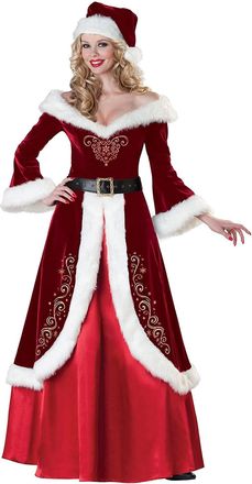 Generic Christmas Dresses for Women, Women Long Sleeve Loose Plain Plus Size Maxi Dresses Mrs Claus Outfit Christmas Dress Summer for Present Costume Mrs Sant