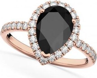 Allurez Pear Cut Halo Black Onyx & Diamond Engagement Ring 14K Rose Gold 2.21ct