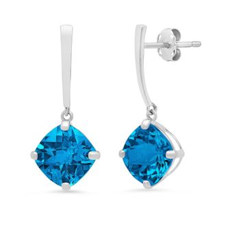 MAX + STONE 14k White Gold Solitaire Cushion-Cut Gemstone Drop Earrings (8mm)