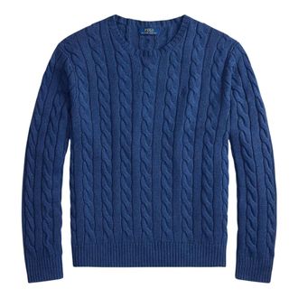 Ralph Lauren Round-neck Knitwear, male, Blue, Size: XL Cotton Cable-Knit Sweater