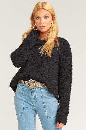 Show me your Mumu Cropped Varsity Sweater In Knubby Knit Black