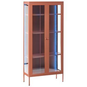 Beliani Vitrina Alta De Metal Con Led 2 Puertas Con Elementos De Vidrio Estilo Industrial Moderno Marr&oacute;n Dorado Harty