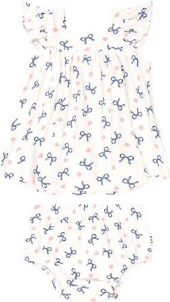 Huxbaby Hearts And Bows 2Pc Top And Bloomer Set in Almond Milk at Nordstrom, Size Newborn Au