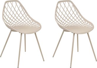 Beliani Conjunto De 2 Sillas De Comedor Beige Material Sint&eacute;tico Respaldo Red Canton Ii