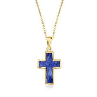 Ross-Simons Sapphire Cross Pendant Necklace in 18kt Gold Over Sterling
