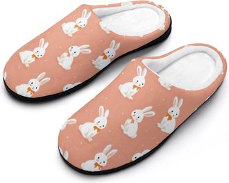 Generic Cute Bunnies Easter Rabbit Mens House Slippers Memory Foam Washable Cotton Slip on Home Shoes