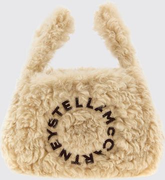 Stella McCartney Mini borsa a mano in shearling vegano con logo ricamato