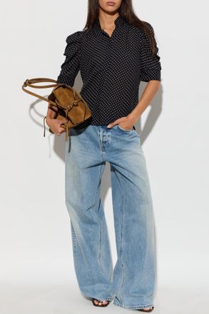 Frame Denim Silk Polka Dot Top, Womens, Black