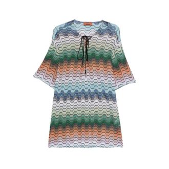 Missoni Jurk met zigzag breiwerk en veterdetails - Dames - Jurken - Veelkleurig - Maat: XS Viscose