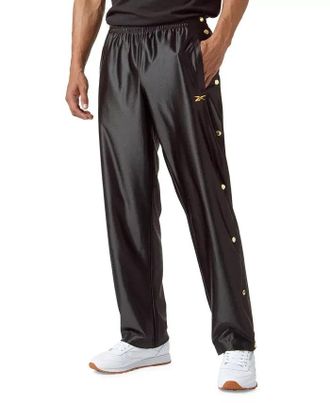Reebok Mens Reebok Basketball Track Pants Black Gold-Tone Snap Elastic Waist FTS936