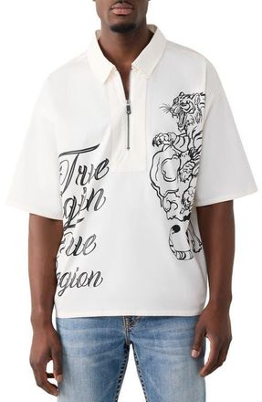 True Religion Tiger Half Zip Shirt in Winter White at Nordstrom, Size Xxx-Large