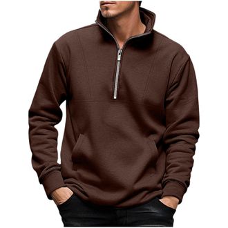 Generic Half zip Sweatshirts for Men UK Fashion Solid Color Stand Collar Jackets Fleece Lined Warm Turtleneck Pullover Classic Loose Fit Long Sleeve Sweatshir