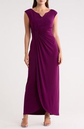 Connected Crystal Notch Side Ruched Gown in Dark Plum at Nordstrom Rack, Size 10