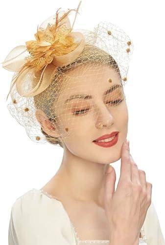 Generic Chapeau bibi de mariee pour femme Bandeau de fete Chapeau derby Fleur de mariage Voile en maille dore taille unique des 25 22 sur Stylight