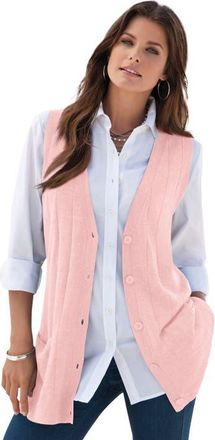 Roaman's Plus Size Drop Needle Vest Lightweight Sweater Knit in Soft Blush at Nordstrom, Size Small