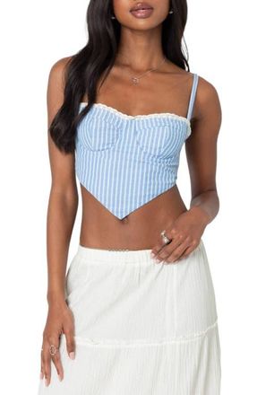 Edikted Puckered Triangle Hem Crop Corset Top in Light-Blue at Nordstrom, Size X-Large