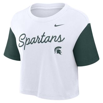 Nike Michigan State Script Nike Womens Dri-FIT College Cropped T-Shirt in White | 01D4060NMST-8HZ