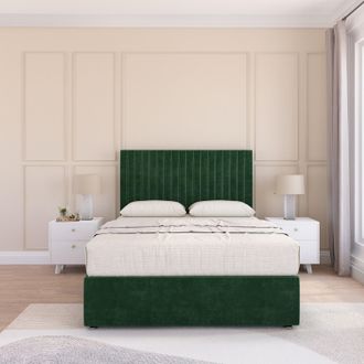 Sloomy Manhattan Plush Velvet Memory Foam Bed Set With No Drawers, Mattress & Headboard in Emerald | Size: Small Single