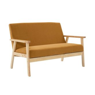 Sweeek Sof&aacute;-banco 2 plazas, pana, patas de madera, mostaza