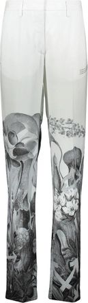 Off-white Bloemenprint Broek met Logo Print - Dames - Slim Fit Broeken - Wit - XS - Polyester - Broeken