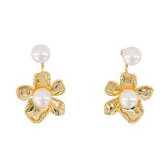 Self Portrait Flower Pearl Jacket Earrings - female - Self Portrait - Earrings - Yellow - ONE SIZE - Accessories