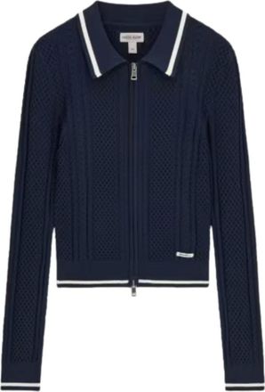 Guess Truien & Vesten, Dames, Blauw, S, Polo Gebreide Trui met Rits