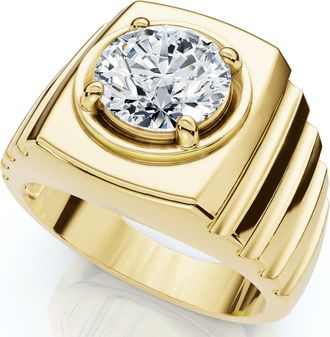Pompeii3 Mens 2Ct Certified Ridged Solitaire Ring Gold Lab Grown