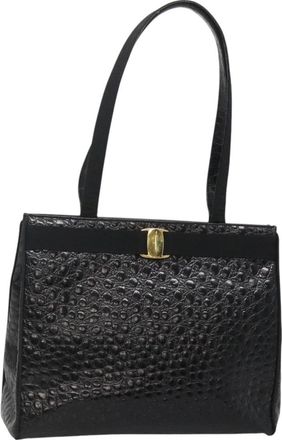 Ferragamo Vintage Vara Bow Tote Lizard Embossed Leather Leather Tote Bag Bag (Pre-Owned)