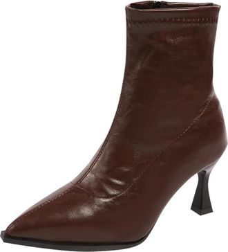 Generic Brown Womens Short Boots with Side Zipper and Pointed Toe, Designed with A Slim Heel for Winter Fashion and Practicality