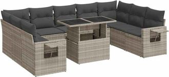 vidaXL Set Sof&aacute;s Jard&iacute;n 10 Pzas Con Cojines Rat&aacute;n Sint&eacute;tico Gris Claro Vidaxl