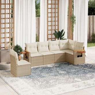 vidaXL Juego De Sof&aacute;s Jard&iacute;n Con Cojines 6 Pzas Rat&aacute;n Sint&eacute;tico Beige Vidaxl