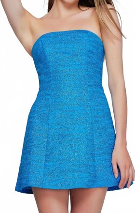 Jovani Strapless Glitter Mini Dress In Ocean