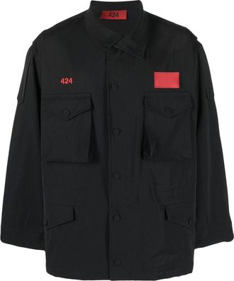 424 asymmetric logo-patch shirt jacket - men - Polyamide - S - Black