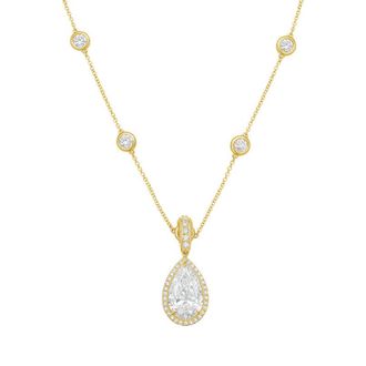 Diana M. Jewels 14kt Yellow gold Lab Grown 9.00 ct Pear Diamond Halo Pendant With Bail