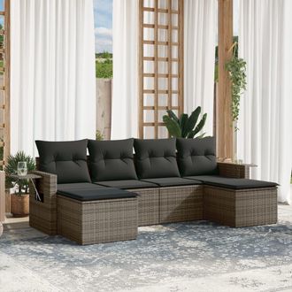 vidaXL Set De Muebles De Jard&iacute;n 6 Pzas Y Cojines Rat&aacute;n Sint&eacute;tico Gris Vidaxl