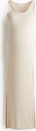 H&M MAMA Geripptes Strickkleid - Beige