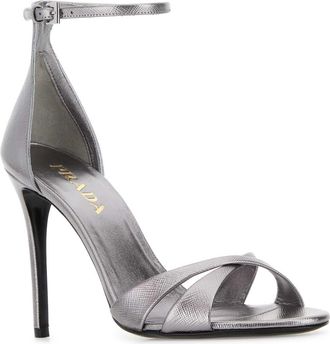 Prada Womens Silver Leather Sandals Cromo Sandali