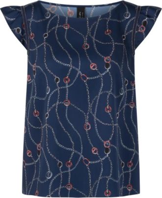 Marc Cain Relaxed Top met Vrouwelijke Details - Dames - Blouses - Blauw - L - Leer - Overhemden