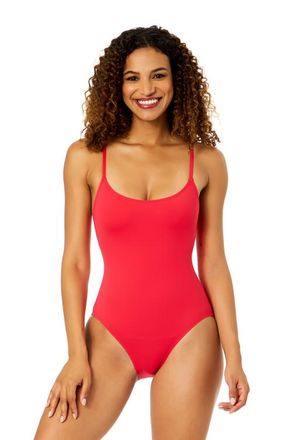 Anne Cole Womens Live In Color Solid Vintage Lingerie Maillot One Piece Swimsuit in Coral at Nordstrom, Size 12