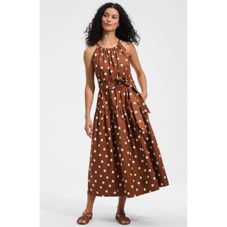 Lands End Poplin Halter Midi Dress in Rich Ginger Brown Dot at Nordstrom, Size X-Large