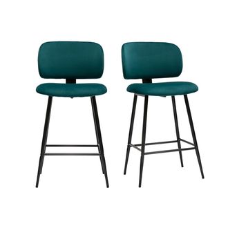 Miliboo Miliboo - Set De 2 Taburetes De Cocina De Terciopelo Azul Petr&oacute;leo Y Metal Negro 70 Cm De Altura Atrium