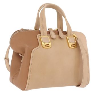 Fendi Chameleon Satchel Leather Beige Leather Handbag (Pre-Owned)