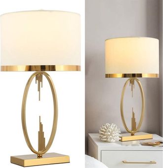 Elle L&aacute;mpara De Mesa Moderna De Metal Con Pantalla De Tela, Ideal Para Sal&oacute;n, Comedor, Oficina, Dormitorio O Mesita De Noche. Ligera, 48 Cm De Altura, 1 Ca