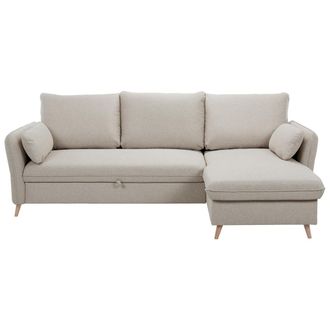 Miliboo Miliboo - Sof&aacute; Cama Con Chaise Longue 3-4 Plazas Con Canap&eacute; De Tela Beige Y Madera Clara Driss