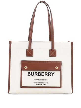 Burberry Freya Shopping Canvas with Leather Small tote bag - Marrone
