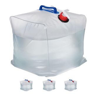 Relaxdays 12 Bidones Plegables 20l, Garrafas Agua Con Grifo Y 2 Asas, Sin Bpa, Aptos Para Alimentos, Transparente