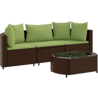 vidaXL Vidaxl - Set De Sof&aacute;s De Jard&iacute;n 4 Pzas Y Cojines Rat&aacute;n Sint&eacute;tico Marr&oacute;n