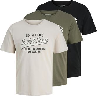Jack & Jones Rundhalsshirt JACK & JONES JJETHAN TEE SS CREW NECK 3PK MP NOOS, Herren, Gr. S, gr&uuml;n (dusty olive pack:with moonbeam, schwarz), Jersey, Obermaterial: 