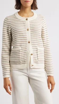 Beach Lunch Lounge Piera Stripe Cardigan in Khaki/ivory at Nordstrom, Size X-Large