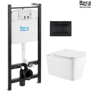 Roca Roca - Bastidor Active Con Cisterna Empotrada Y Pulsador Negro Mate Y Wc Suspendido Trend 49cm Vortex De Kp